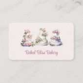 ベーカリー赤面ピンクウォーターカラーフローラケーキ 名刺 (正面)