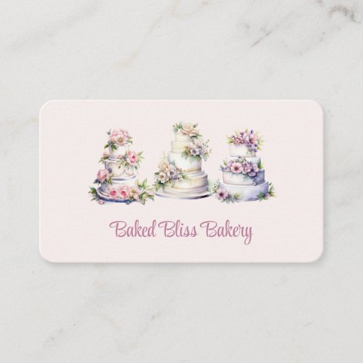 ベーカリー赤面ピンクウォーターカラーフローラケーキ 名刺 (正面)