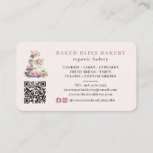 ベーカリー赤面ピンクウォーターカラーフローラケーキ 名刺 (裏面)