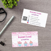 ベーカリー赤面ピンクカップケーキ生地QRコード 名刺