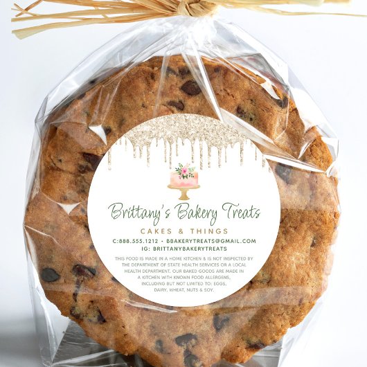 ベーカリー赤面ピンクケーキ金ゴールドグリッタードリップスリーガル ラウンドシール