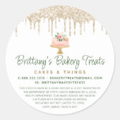 ベーカリー赤面ピンクケーキ金ゴールドグリッタードリップスリーガル ラウンドシール (正面)