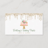 ベーカリー赤面ピンクケーキ金ゴールドグリッタードリップデザート 名刺 (正面)