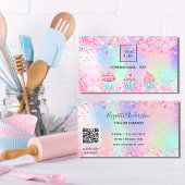 ベーカリー赤面ピンクパープルグリッターダストQRコードロゴ 名刺