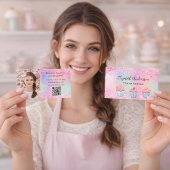 ベーカリー赤面ピンクパープルグリッター写真QRコード 名刺