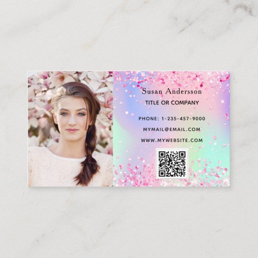 ベーカリー赤面ピンクパープルフォトQRコードロゴ 名刺 (裏面)