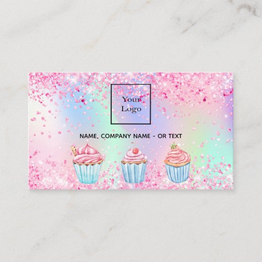 ベーカリー赤面ピンクパープルフォトQRコードロゴ 名刺 (正面)