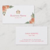 ベーカリー金ゴールドカップケーキロゴヴィンテージフローラ 名刺 (正面/裏面)