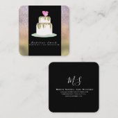 ベーカリー2層結婚ケーキ金ゴールド輝く スクエア名刺 (正面/裏面)