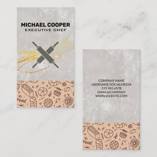 ベーカリー | の転がピン | ペストリーイラスト 名刺 (正面/裏面)