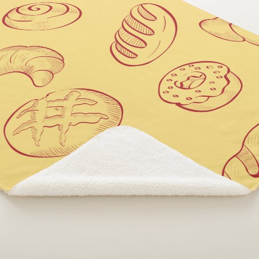 ベーカリー、クロワッサン、食品ヴィンテージのシームレスなパターン シェルパブランケット (3/4)