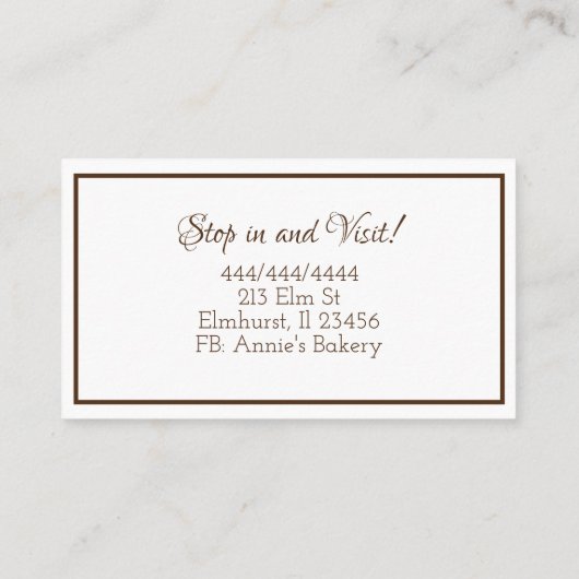 ベーカリー |チョコレートを振りかけたカップケーキ 名刺 (裏面)