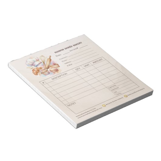 ベーカリー パティシエ 請求書 販売 注文用紙 レシート ノートパッド (アングル)