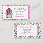 ベーカリー | ピンクの散水カップケーキ 名刺 (正面/裏面)