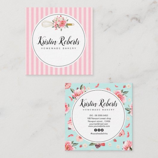 ベーカリー&フローラスクウェア・ビジネス・カード スクエア名刺 (正面/裏面)