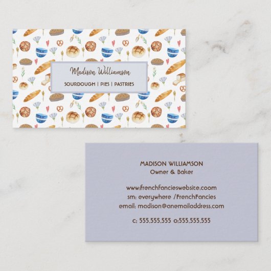 ベーカリー |ベーカー用水彩パタービジネスカード 名刺 (正面/裏面)