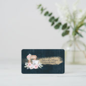 ベーカリー、ミキサーフラワー、ブラシストロークブルー 名刺 (スタンド正面)