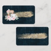 ベーカリー、ミキサーフラワー、ブラシストロークブルー 名刺 (正面/裏面)