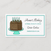 ベーカリー | 誕生日ケーキ | ティール(緑がかった色)とブラック 名刺 (正面)