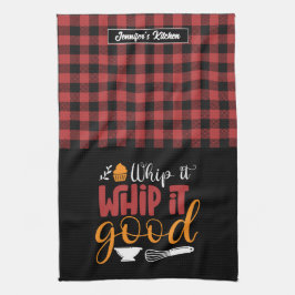 ベーカーおもしろいープンホイップ良い赤い格子模様 キッチンタオル