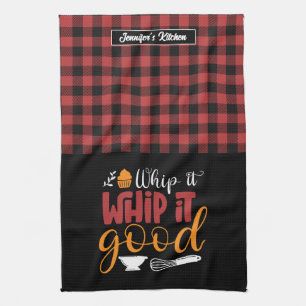 ベーカーおもしろいープンホイップ良い赤い格子模様 キッチンタオル