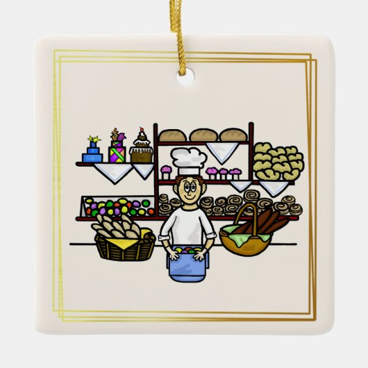 ベーカーで彼のベーカリークリスマスの飾り セラミックオーナメント (正面)