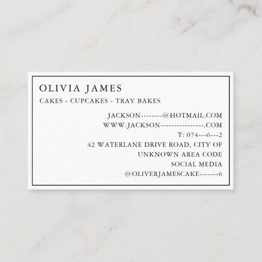 ベーカーのケーキのデコレーターのための高級カップケーキ 名刺 (裏面)