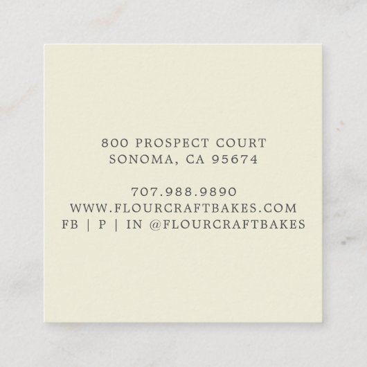 ベーカーエレガントのパティシシェフロゴクリームセージグリーン スクエア名刺 (裏面)
