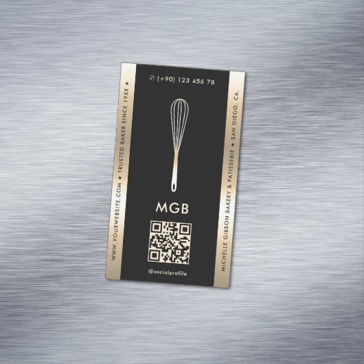 ベーカーエレガントカテラーペストリーシェフブラック金ゴールドウィスク マグネット名刺 (インサイチュ)