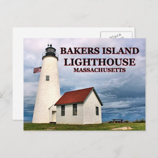 ベーカーズアイランドライトハウス，マサチューセッツ州はがき ポストカード (正面/裏面)