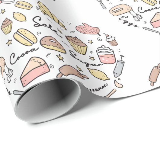 ベーカーハートおもしろいベーカリーベーキングパティシシェフ ラッピングペーパー (ロールコーナー)