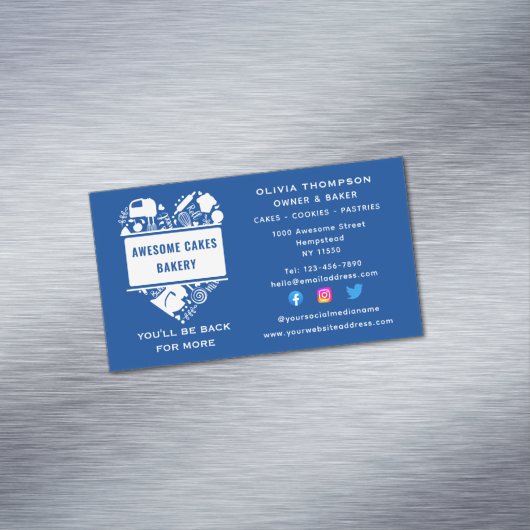 ベーカーベーカリーケーキCookieペストリーシェフブルーホワイト マグネット名刺 (インサイチュ)