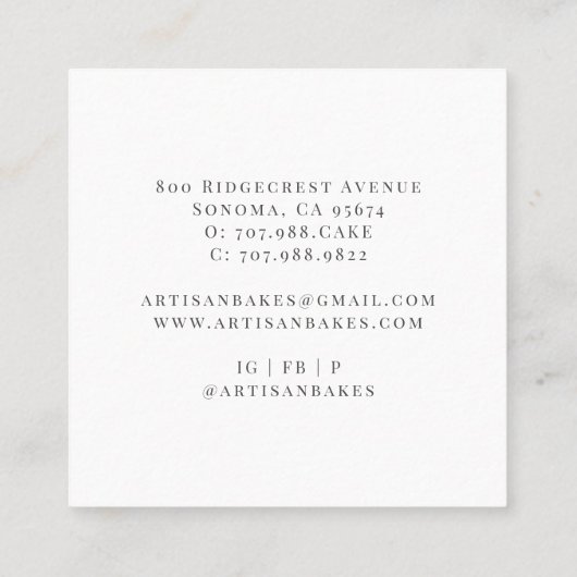 ベーカーベーカリーパティシシェフウォーターカラー スクエア名刺 (裏面)