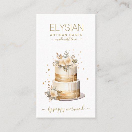 ベーカーベーカリーパティシシェフケーキベージュ金ゴールド 名刺 (正面)
