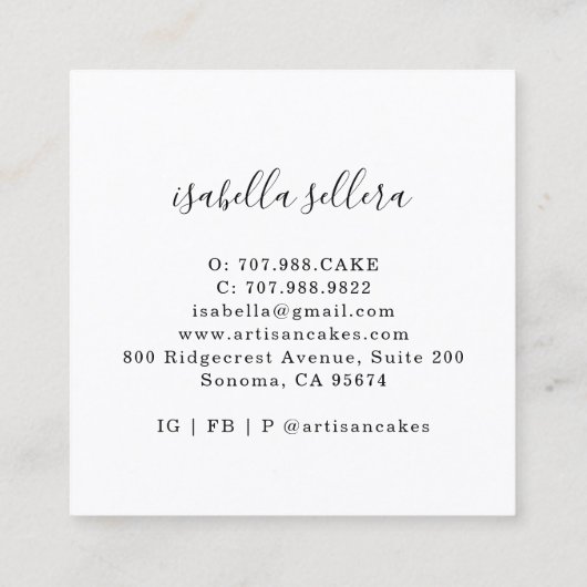 ベーカーベーカリーパティシシェフピンクブラックケーキ スクエア名刺 (裏面)