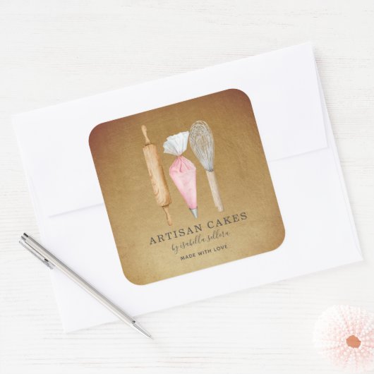 ベーカーベーカリーパティシシェフ金ゴールド製品ラベル スクエアシール (封筒)