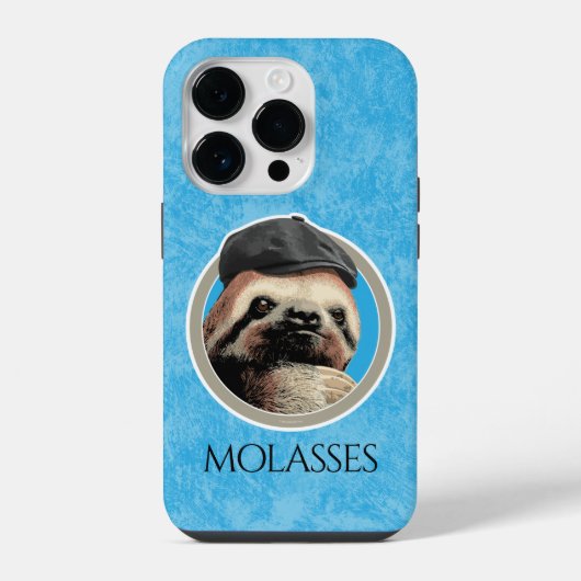 ベーカーボーイの帽子をかぶったナマケモノ iPhoneケース (裏面)