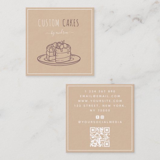 ベーカーモダンケーキアーティストQRコードソーシャルメディアクール スクエア名刺 (正面/裏面)