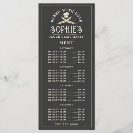 ベーカーユニークのロゴベーカリーパティシシェフブラック メニュー (正面)