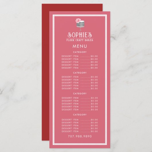 ベーカーユニークのロゴベーカリーパティシピンクレッド メニュー (正面/裏面)
