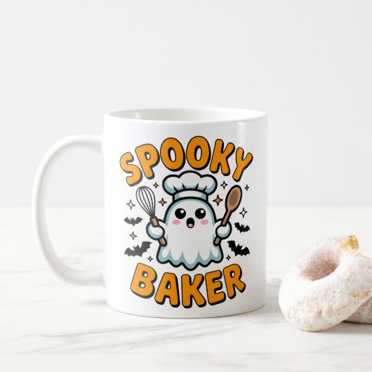 ベーカー不気味ー – かわいい幽霊ハロウィーンベーキング コーヒーマグカップ (ドーナツ)