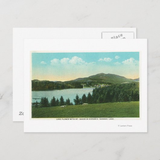 ベーカー山と湖の花の遠景 ポストカード (正面/裏面)