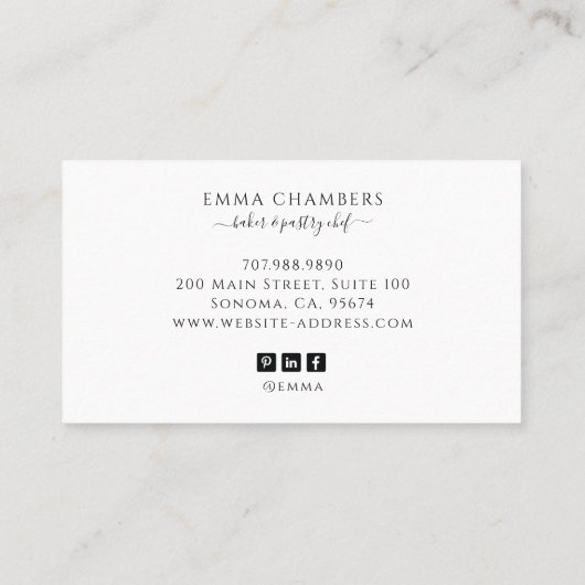 ベーカー菓子シェフウォーターカラーパステルデザート 名刺 (裏面)