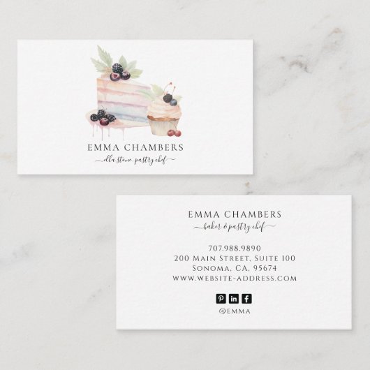 ベーカー菓子シェフウォーターカラーパステルデザート 名刺 (正面/裏面)