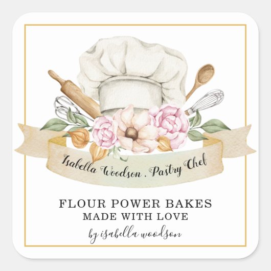 ベーカー菓子シェフウォーターカラーベーカーズツールスクエア スクエアシール (正面)