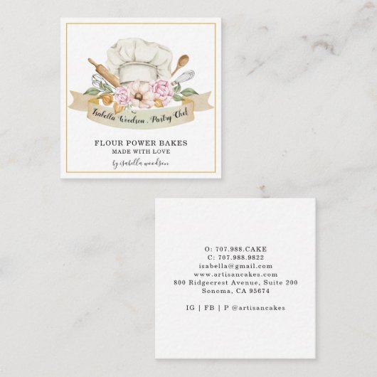 ベーカー菓子シェフウォーターカラーベーカーズツールスクエア スクエア名刺 (正面/裏面)