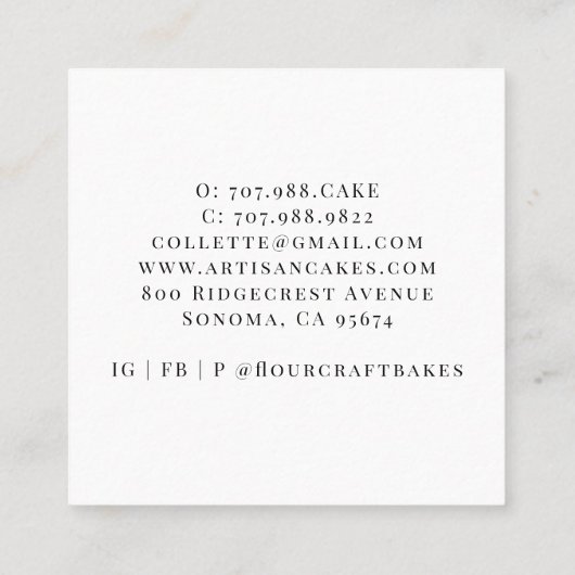 ベーカー菓子シェフウォーターカラーベーカーズツールベーカリー スクエア名刺 (裏面)