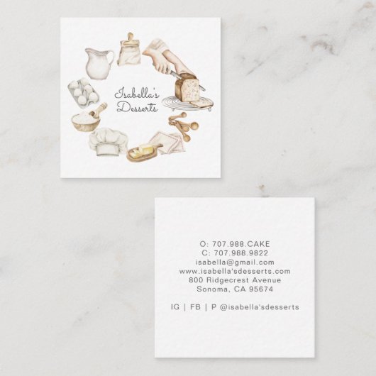 ベーカー菓子シェフウォーターカラーベーキング成分 スクエア名刺 (正面/裏面)