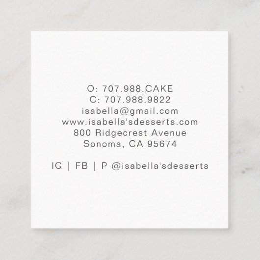 ベーカー菓子シェフウォーターカラーベーキング成分 スクエア名刺 (裏面)