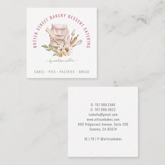 ベーカー菓子シェフウォーターカラー スクエア名刺 (正面/裏面)